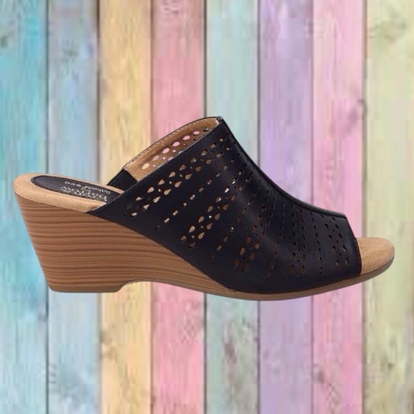 croft & barrow Shoes - Croft & Barrow Ortholite Black Wedge Slide Sandals